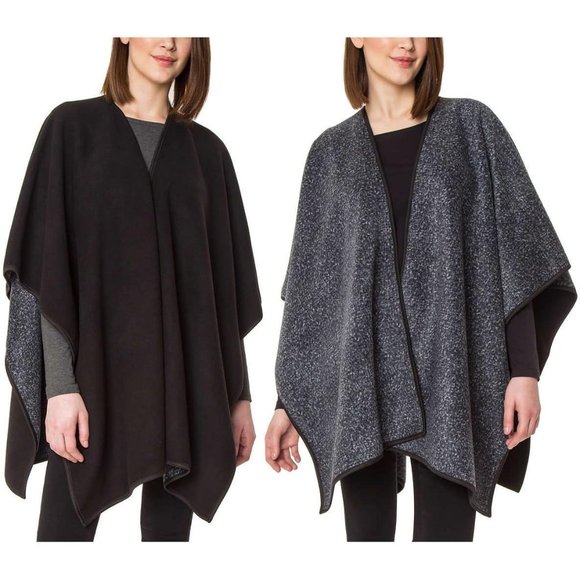 Ike Behar Womens Reversible Fashion Wrap Black Gray Fleece One Size - Picture 1 of 12